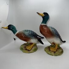 PAIR OF ANTIQUE ITALIAN POTTERY MALLARD DUCKS Italy And Numbered On Bottom picture