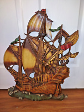 Large 25.5” tall Spanish Galleon wooden ship wall plaque picture