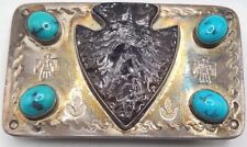 Native American Sterling Silver Arrowhead Turquoise Belt Buckle As Is 45.5g picture