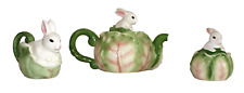 Vintage Applause Cabbage / Bunny Rabbit Tea Set includes Teapot, Creamer & Sugar picture
