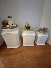 Vintage/ Canister /Set of 3 Unique Resin Sculpted Tops /Sugar/ Coffee Flour picture