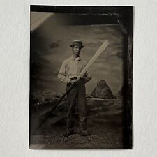 Antique Tintype Photograph Very Handsome Man with Boat Oar Occupational picture