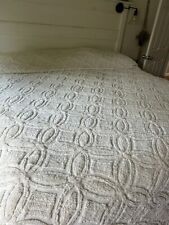 Vintage  Chenille Bedspread,  Cream Daisy Fringe Cottagecore King Size Cutter picture