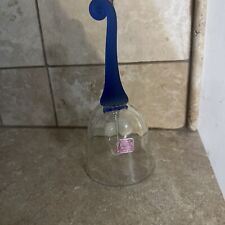 7”VTG Handcrafted Crystal Bell W/Satin Glass Cobalt Blue Handle Made In Romania picture