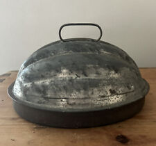 VINTAGE PRIMITIVE GALVANIZED TIN MELON BAKING Cake MOLD Rounded Top, 2 PIECE picture