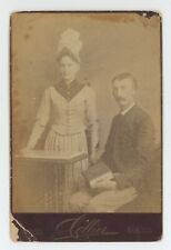 Antique c1880s Cabinet Card Lovely Couple Man Mustache Holding Book Riverside CA picture