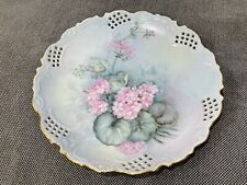 Antique Pierced Porcelain Cabinet Plate w/ Pink Flowers Signed K. Connor 2 of 2 picture