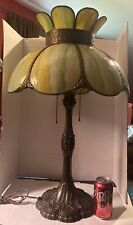Vintage Tiffany Style Green Slag Glass Shade Table Lamp 27”Tall picture
