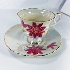 Vintage Tea Cup & Saucer Nasco Del Coronado Poinsettias 3” Tall picture