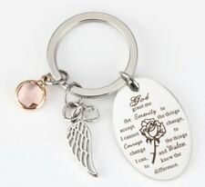 New Serenity Prayer Betsy Christian Gift Stainless Steel Angel Wings Keychain picture
