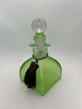 Vintage Green Frosted Glass Perfume Bottle With Brown Tassel.  Note last picture picture