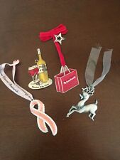 4 silver/pink/gold metal Christmas Ornaments  deer rosette purse wine 2