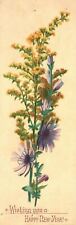 1880s-90s Yellow & Purple Flowers Wishing You A Happy New Year Trade Card picture