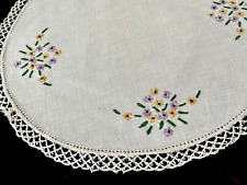 3 Vintage Linen Doilies with Hand Embroidery & Lace Edging  YY927 picture