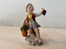 Vintage Early 20th Century Sitzendorf Porcelain Seated Boy with Grapes Figurine picture