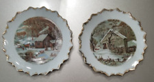 Currier and Ives Collector plates Set of two plates gold trim, good condition picture