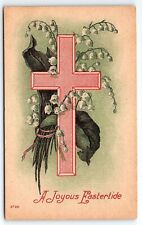 c1910 A JOYOUS EASTERTIDE CROSS EASTER LILLIES UNPOSTED POSTCARD P3299 picture