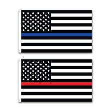 3x5 USA Thin Blue and Red Line Flag 2 Flags Premium Set Honor Police and Fire  picture