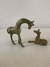 Small Brass Adorable Mother &Baby Giraffes Vintage Solid 1970's Brass Miniatures picture