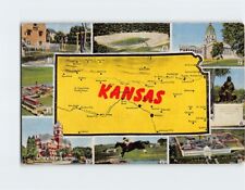 Postcard Kansas' Famous Landmarks and Map Greetings from Kansas USA picture