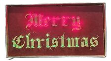 Vintage Rare Merry Christmas Light Up Sign Box Stand  Flocked Gold Lettering MCM picture