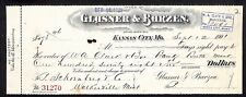 Glasner & Barzen (Liquor) Kansas City, MO Bank Check 1901 Scarce picture
