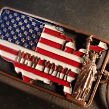 Vtg New York NYC Copper Tone Patriotic 🗽 Metal Diecut Keychain Fob picture