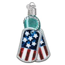 Old World Christmas MILITARY TAGS (36293) Patriotic Glass Ornament w/Owc Box picture