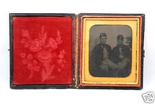 Exceptional Tintype Photograph Father & Son Civil War Union Soldiers w/US Flag picture