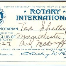 1927 Manchester, Iowa Rotary International Membership Card Theodore Shelly C46 picture