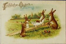 Early Sweet Embossed Fantasy 1903 Rabbit Family at play Easter Germany picture