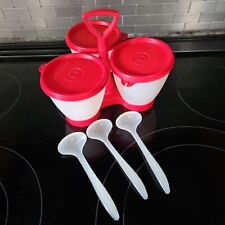 USA VINTAGE TUPPERWARE RED CONDIMENT CADDY WITH 3 CONTAINERS & 3 LADLES picture