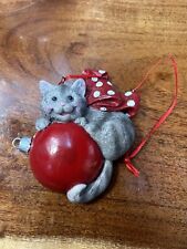 Kurt Adler Cat Kitten on Top of Ball Resin Christmas Ornament 3.75