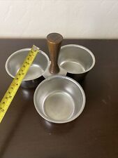Vintage MCM Condiment Server Caddy Wood Handle Stainless Steel 3 Bowl picture
