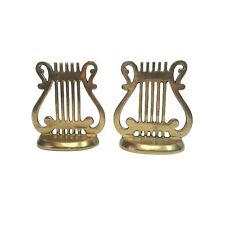 Vintage Brass Musical Lyre Harp Bookends Musician Mid Century MCM Set of 2 picture