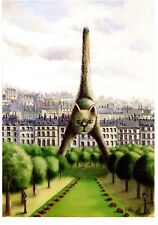 French Art Postcard, The Eiffel Tower Cat, Tabby , Humorous picture