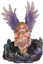 Ssg91592 Purple Winged Angel Fairy Sitting And Blowing Bubbles Statue picture