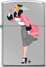 Zippo Iconic Vintage Windy Girl Striped Skirt High Polish Chrome Custom Lighter picture