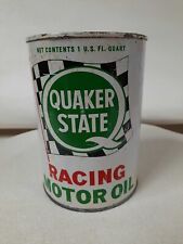 Vtg 1970s Quaker State Racing Motor Oil 1 Quart Oil Can Tin Empty Checkered Flag picture