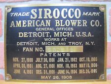 AMERICAN BLOWER CO DETROIT MICH USA TROY NY p1908 Brass Nameplate Sign SIROCCO picture
