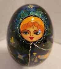 Vintage Wooden Hand Painted Russian Lady Egg Signed picture