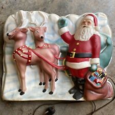 Vtg MCM Santa Reindeer Sleigh Christmas Plastic 3D Blow Mold Lighted 20” picture