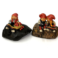 Vtg Candy Design Norway Norwegian 3” Trolls Sitting on Rock Set Of 2 picture