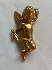 Vintage Putti Angel Cherub Wall Hanging Plaque Gold Gilt picture
