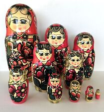 LARGE VTG Russian Matryoshka Nesting Stacking Dolls 10 Pieces Hand Painted 11”H picture