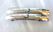 Navajo Michael Deigi 925 Sterling Silver Hair Barrettes Turquoise Cabos  3.25 In picture