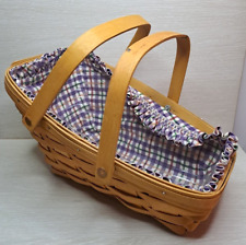 Basket Longaberger Handwoven Woven Vintage Hand Handles 1999 Brown Wooden Vtg picture