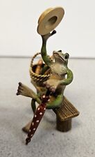 Vintage Vienna Bronze FROG READY FOR PICNIC Basket Baguette Wine Figurine picture