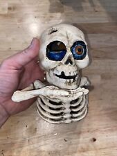 Skull Mechanical Piggy Bank Cast Iron Collector 5+ LBS Patina Skeleton Halloween picture