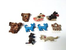 Vintage Celluloid Lot 9 Hand Painted Skye Terrier Scotty Dog Pin Brooch Sled picture